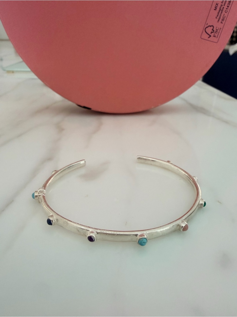 Tous Silver Cuff Bracelet with Turquoise and Navy Accents